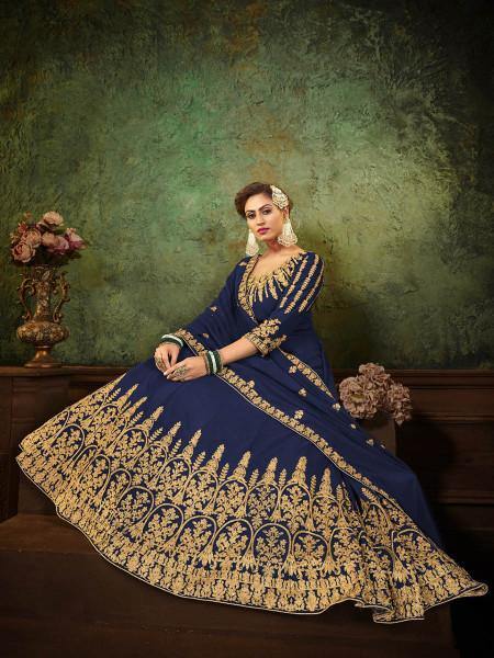 Myra Navy Blue Georgette Embroidered Gown Online Sale