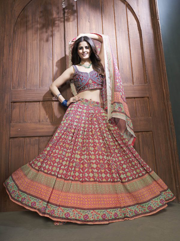 Myra Multicolor Silk and Chinon Embroidered Designer Lehenga Sale