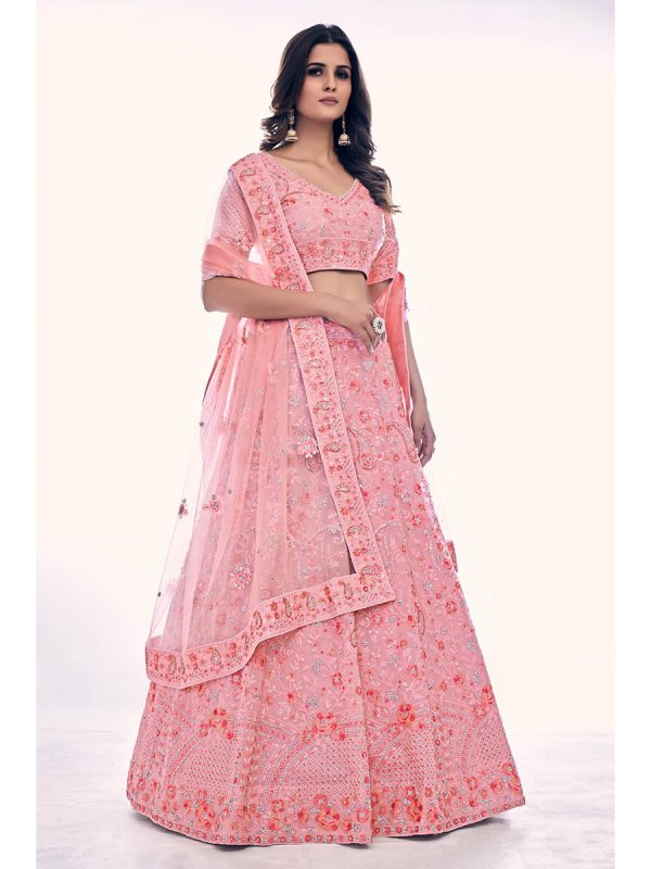 Myra Pink Soft Net Embroidered Designer Lehenga Choli on Sale