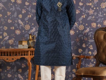 House of Pataudi Ethnic Motifs Embroidered Mandarin Collar Straight Kurta With Trouser Discount