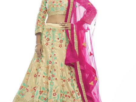 Myra Cream Art Silk Embroidered Designer Lehenga Sale