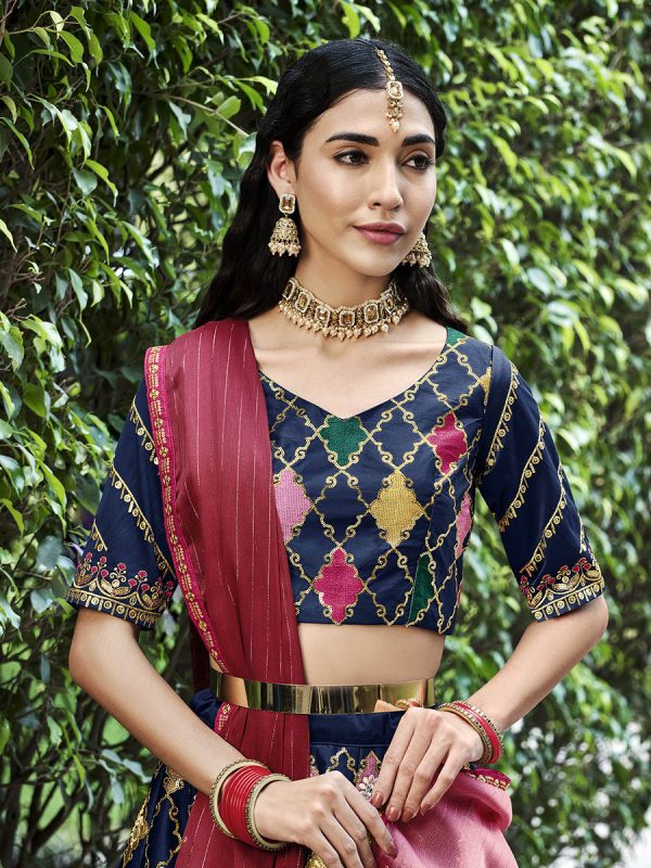 Myra Navy Silk Embroidered Designer Lehenga Choli Sale