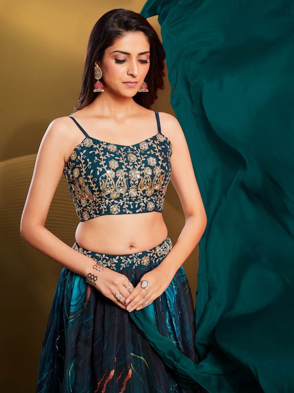 Myra Teal Art Silk Embroidered Designer Lehenga Online now