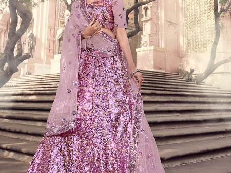 Myra Lilac Soft Net Heavy Embroidered Lehenga on Sale