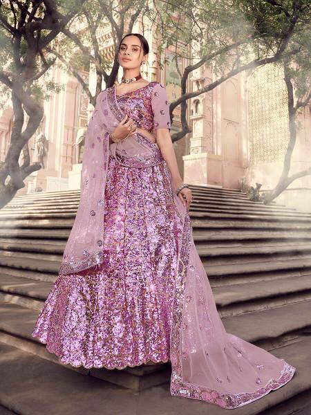 Myra Lilac Soft Net Heavy Embroidered Lehenga on Sale