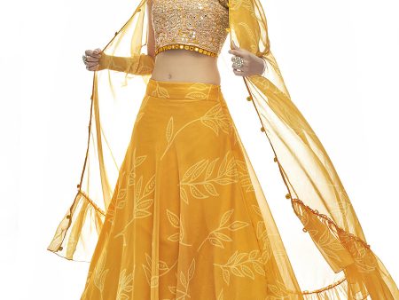 Myra Musturd Organza Embroidered Designer Lehenga on Sale