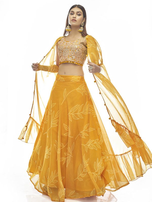 Myra Musturd Organza Embroidered Designer Lehenga on Sale