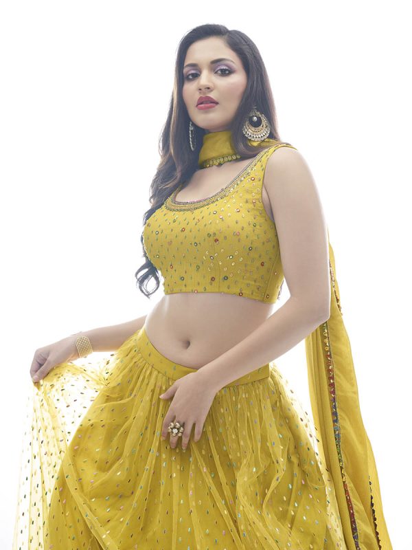 Myra Mustard Art Silk Designer Lehenga Sale