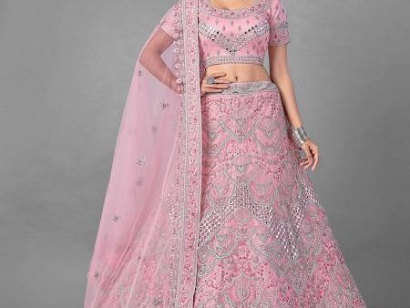 Myra Pink Heavy Embroidered Soft Net Bridal Lehenga For Girls Online Hot Sale