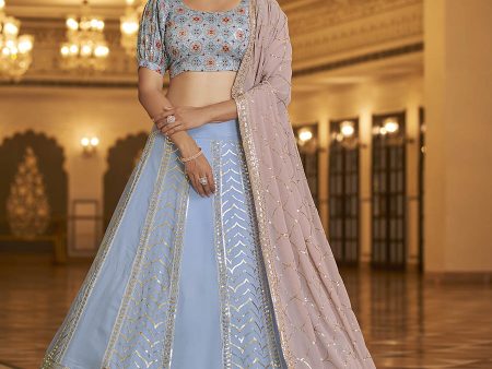 Myra Sky & Dusty Pink Gorgette Embroidered Designer Lehenga Choli Online Sale