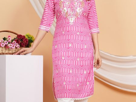 House of RP Women Pink Rayon Ethnic Print Kurta & Pant Set Sale