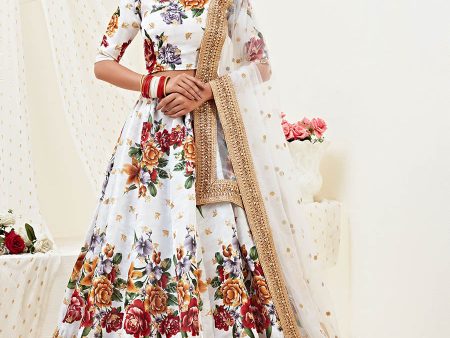 Myra White Floral Print Embroidered Designer Lehenga on Sale