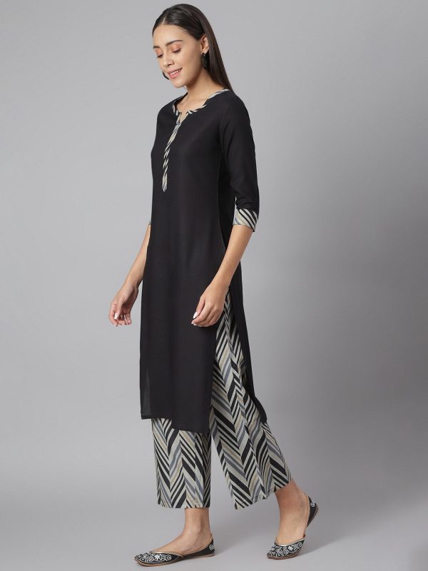 Khushal K Women Black & Grey Printed Kurta with Palazzos For Sale