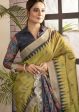 Olive Green Bhagalpuri Silk Paisley Print with Hand Mirror work Border Saree - Norita Nirvi Supply