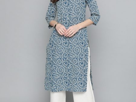 HERE&NOW Women Blue & White Ethnic Motifs Printed Kurta Online now