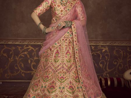 Myra Peach Pink Art Silk Embroidered Designer Lehenga Online now