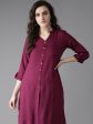 HERE&NOW Women Burgundy Solid Straight Kurta For Sale