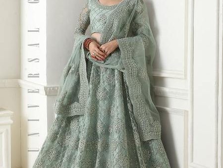 Myra Aqua Blue Heavy Embroidered Net Lehenga Fashion