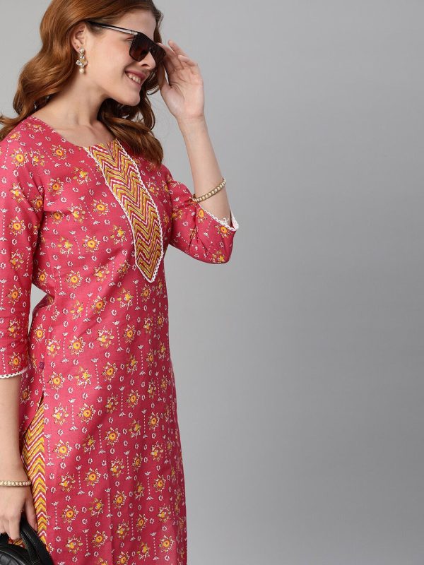 Kalini Ethnic Motif Printed Notched Neck Gotta Patti Straight Kurta With Trousers Supply