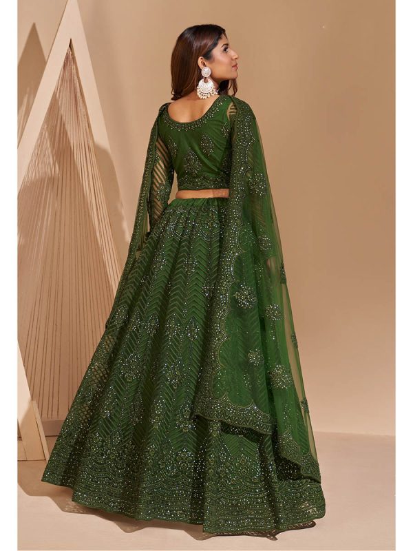 Myra Mehendi Green Heavy Embroidered Designer Lehenga Discount