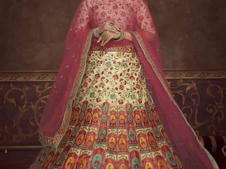 Myra Beige and Pink Art Silk Embroidered Designer Lehenga Online Hot Sale