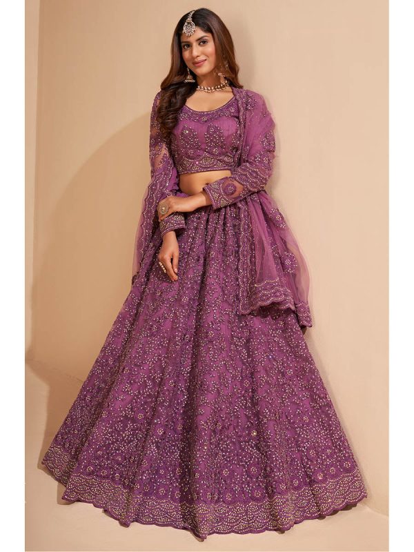 Myra Lilac Heavy Embroidered Designer Lehenga on Sale