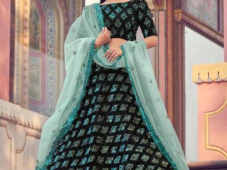 Myra Black Heavy Embroidered Fur Lehenga Online