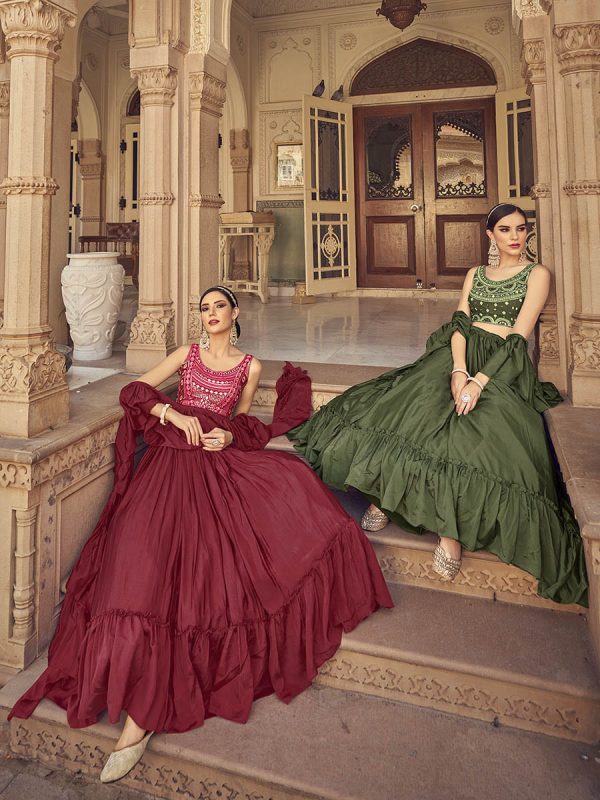 Myra Maroon Chinon & Art SIlk Embroidered Designer Lehenga Choli Online Sale