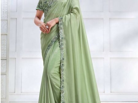 Pista Green Tusser Silk Cord & Sequence Embroidered with Stone work Saree - Mohmanthan Majestica Hot on Sale