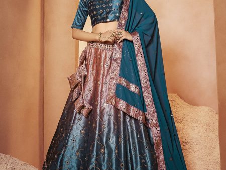 Myra Teal Blue Velvet Embroidered Designer Lehenga Choli on Sale