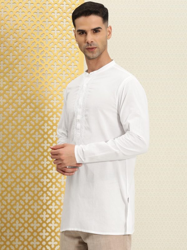 House of Pataudi Men Pure Cotton Solid Chikankari Jashn Short Kurta Hot on Sale