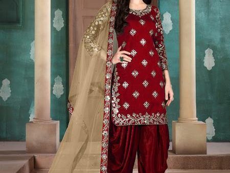 Myra Red Blue Art Silk Embroidered Patiala Suit Discount