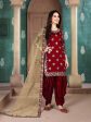 Myra Red Blue Art Silk Embroidered Patiala Suit Discount