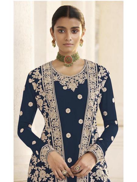 Myra Navy Blue Jacket style Heavy Embroidered Suit Sale