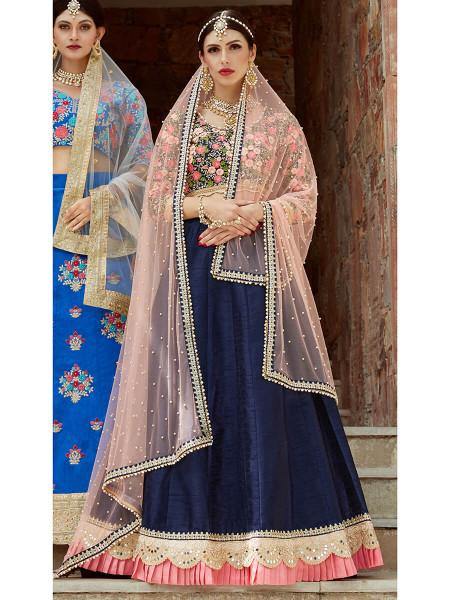 Myra Navy Blue Art Silk Lahanga Cheap