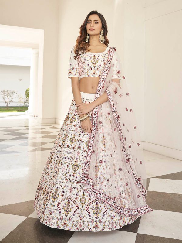 Myra White Heavy Embroidered Designer Lehenga Discount