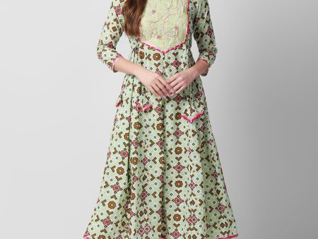 Kalini Ethnic Motif Printed Thread Work Anarkali Pure Cotton Kurta Discount