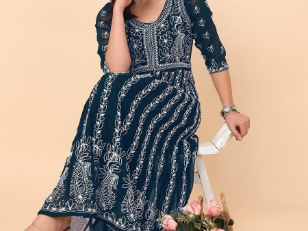 HERE&NOW Women Chikankari Embroidered Thread Work Georgette Anarkali Kurta Online now