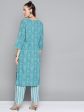 HERE&NOW Women Blue & White Bandhani Print Kurta with Striped Trousers For Sale