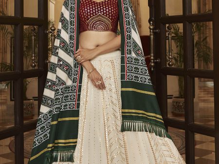 Myra Pearl White , Maroon and Green Georgette Designer Lehenga Choli Fashion