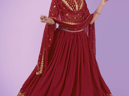 Myra Red Georgette Embroidered Designer Lehenga Online