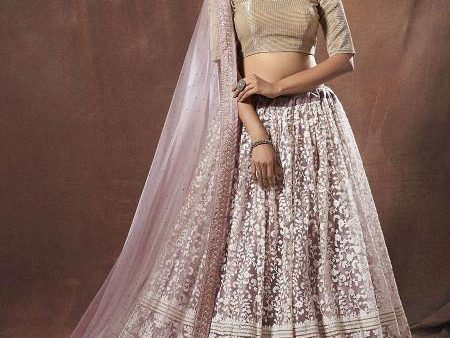 Myra Lilac Embroidered Soft Net Lehenga Cheap