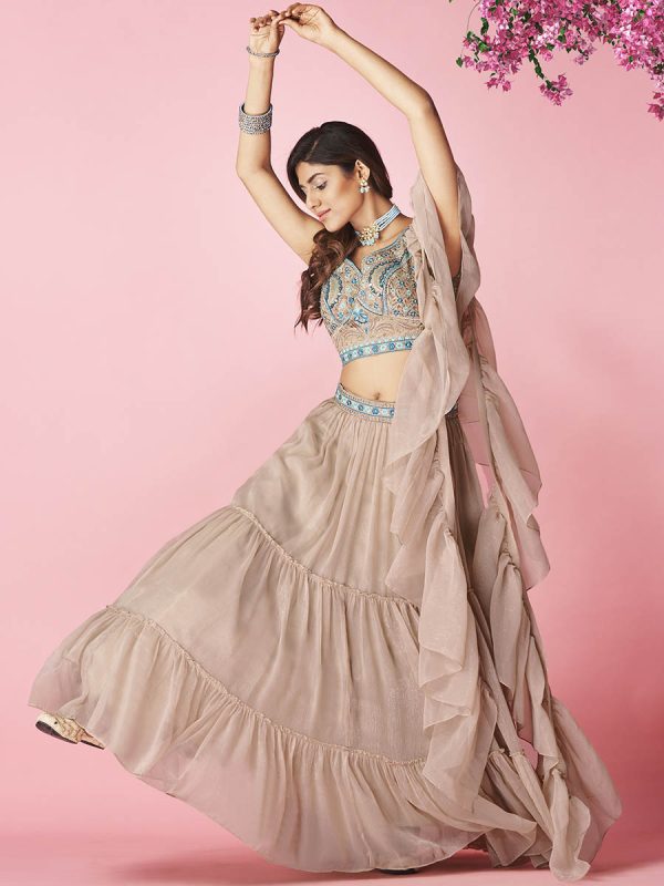 Myra Rose Taupe Art Silk Designer Lehenga Fashion