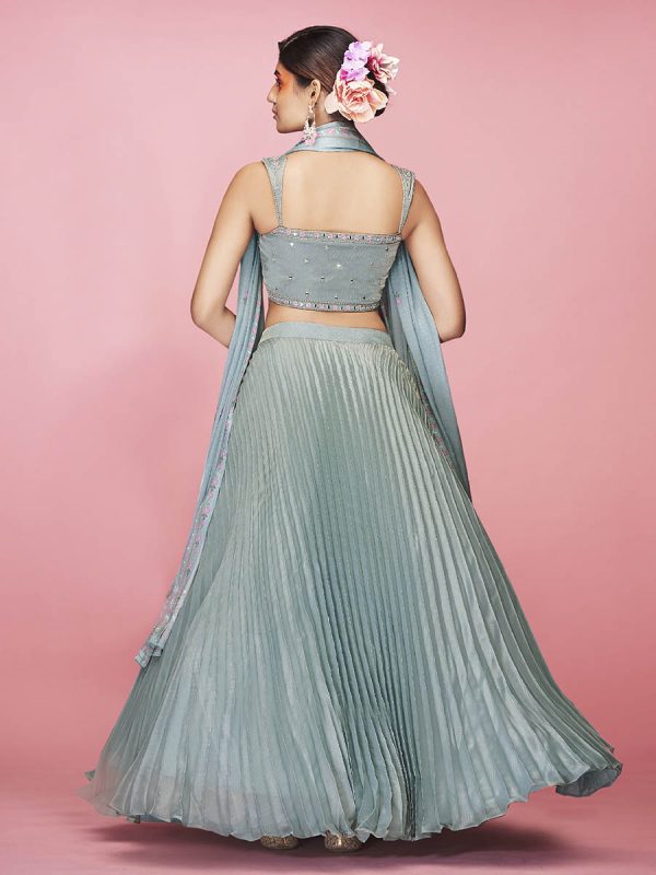 Myra Sky Blue Art Silk Embroidered Designer Lehenga on Sale