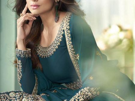 Myra Teal Georgette Embroidered Anarkali Suit For Discount