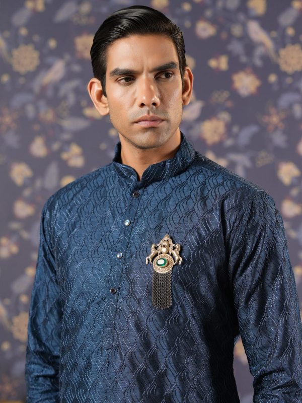 House of Pataudi Ethnic Motifs Embroidered Mandarin Collar Straight Kurta With Trouser Discount