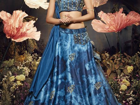 Myra Blue Velvet Embroidered Designer Lehenga Online