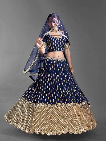 Myra Navy Blue Heavy Embroidered Art Silk Bridal Lehenga Online now