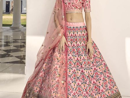 Myra Pink Art Silk Heavy Embroidered Lehenga Hot on Sale