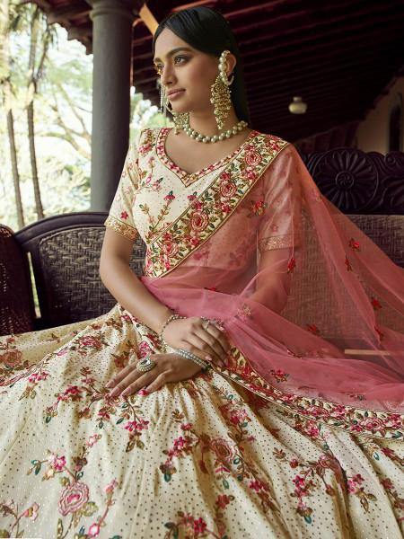 Myra Off White Heavy Embroidered Georgette bridal Lehenga Online Sale